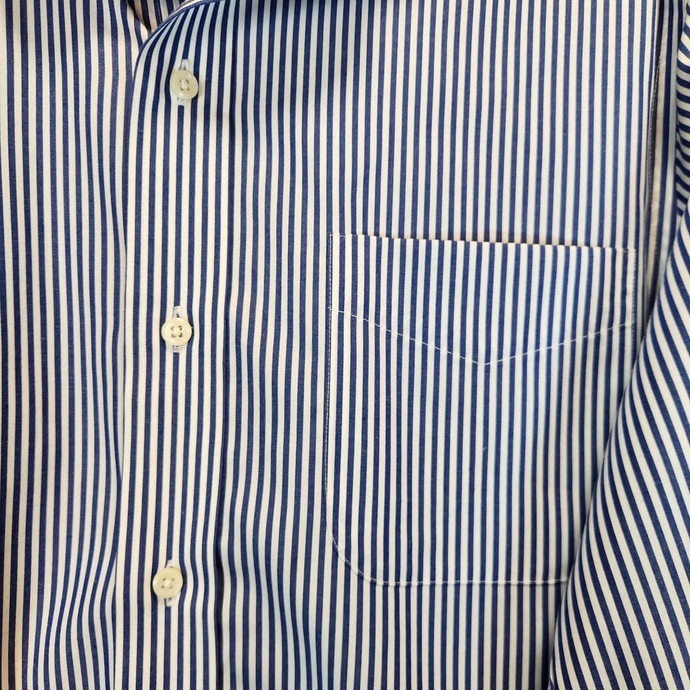 Lauren Ralph Lauren Men's 16 Slim Fit Non-Iron Shirt Blue White Striped Shirt - Picture 5 of 6